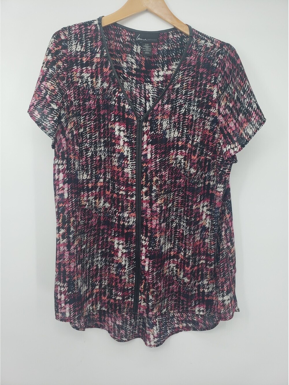 Lane Bryant Women's Blouse 18/20 V Neck Short Sleeve Pullover Tunic Multicolor